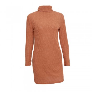 New Solid Long Sleeve Autumn Winter Dresses Women Turtleneck Warm Knitted Sweater Dress Casual Loose Mini Dress