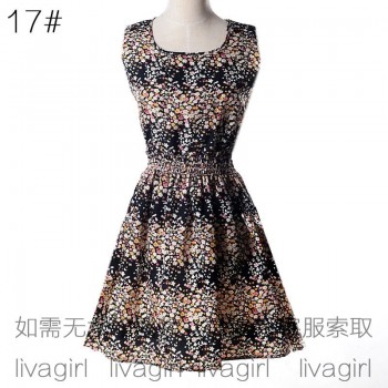 Women summer dress 2019 new fashion Floral print chiffon sleeveless cheap Summer dress plus Size Sleeveless Vestidos HJY1138
