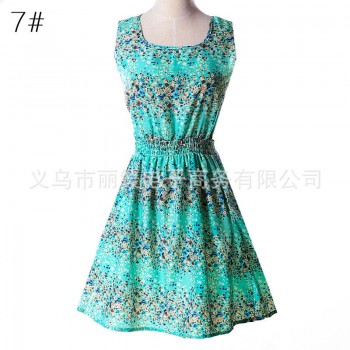 Women summer dress 2019 new fashion Floral print chiffon sleeveless cheap Summer dress plus Size Sleeveless Vestidos HJY1138