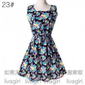 Women summer dress 2019 new fashion Floral print chiffon sleeveless cheap Summer dress plus Size Sleeveless Vestidos HJY1138
