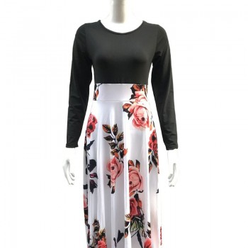 New Women Plus Size Bohemian Long Sleeve Maxi Dress Color Block Polka Dot Floral Patchwork Bodycon Empire Waist Vintage S-2XL