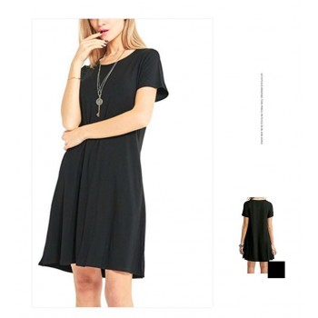 Hot Autumn Womens Long Sleeve Dress Large Size S-2XL Solid Color Dress Round Neck Short Sleeve Loose Slim Commuter Casual