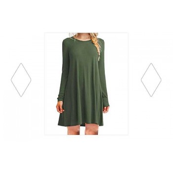 Hot Autumn Womens Long Sleeve Dress Large Size S-2XL Solid Color Dress Round Neck Short Sleeve Loose Slim Commuter Casual