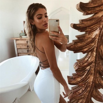 Sexy Black Summer Clothes Women Solid Color Backless Spaghetti Straps Nightclub Dress Bodycon Evening Party Low Neck Mini Dress
