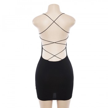 Sexy Black Summer Clothes Women Solid Color Backless Spaghetti Straps Nightclub Dress Bodycon Evening Party Low Neck Mini Dress
