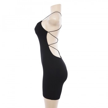 Sexy Black Summer Clothes Women Solid Color Backless Spaghetti Straps Nightclub Dress Bodycon Evening Party Low Neck Mini Dress