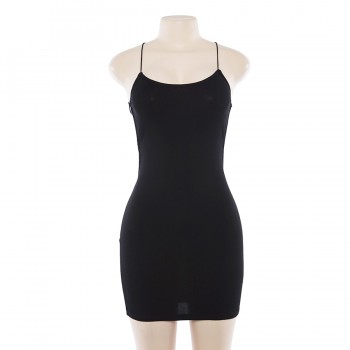 Sexy Black Summer Clothes Women Solid Color Backless Spaghetti Straps Nightclub Dress Bodycon Evening Party Low Neck Mini Dress