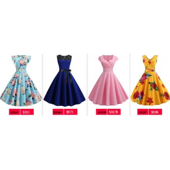2019 Women Summer Dress Vintage Floral Print Rockabilly Dress Robe Femme Sundress Vestidos Plus Size Polka Dot Party Dress
