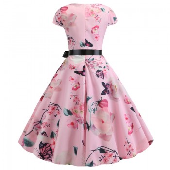 2019 Women Summer Dress Vintage Floral Print Rockabilly Dress Robe Femme Sundress Vestidos Plus Size Polka Dot Party Dress