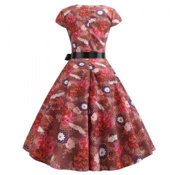 2019 Women Summer Dress Vintage Floral Print Rockabilly Dress Robe Femme Sundress Vestidos Plus Size Polka Dot Party Dress