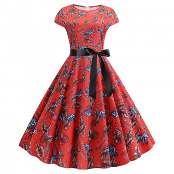 2019 Women Summer Dress Vintage Floral Print Rockabilly Dress Robe Femme Sundress Vestidos Plus Size Polka Dot Party Dress