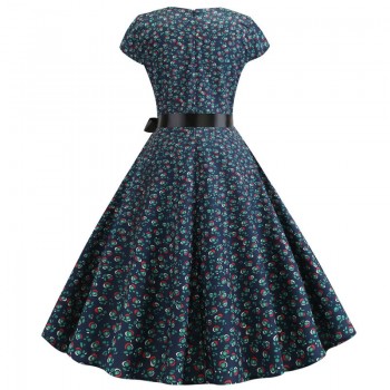 2019 Women Summer Dress Vintage Floral Print Rockabilly Dress Robe Femme Sundress Vestidos Plus Size Polka Dot Party Dress