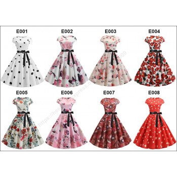 2019 Women Summer Dress Vintage Floral Print Rockabilly Dress Robe Femme Sundress Vestidos Plus Size Polka Dot Party Dress