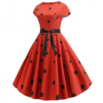 2019 Women Summer Dress Vintage Floral Print Rockabilly Dress Robe Femme Sundress Vestidos Plus Size Polka Dot Party Dress