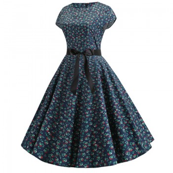 2019 Women Summer Dress Vintage Floral Print Rockabilly Dress Robe Femme Sundress Vestidos Plus Size Polka Dot Party Dress