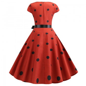 2019 Women Summer Dress Vintage Floral Print Rockabilly Dress Robe Femme Sundress Vestidos Plus Size Polka Dot Party Dress