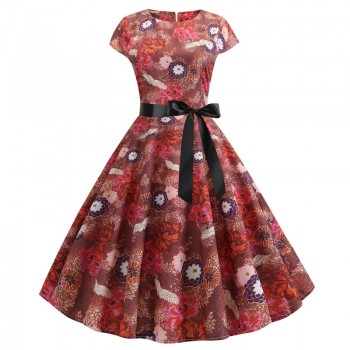 2019 Women Summer Dress Vintage Floral Print Rockabilly Dress Robe Femme Sundress Vestidos Plus Size Polka Dot Party Dress