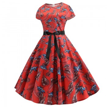 2019 Women Summer Dress Vintage Floral Print Rockabilly Dress Robe Femme Sundress Vestidos Plus Size Polka Dot Party Dress