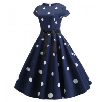 2019 Women Summer Dress Vintage Floral Print Rockabilly Dress Robe Femme Sundress Vestidos Plus Size Polka Dot Party Dress