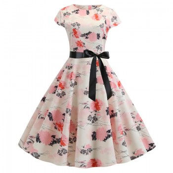 2019 Women Summer Dress Vintage Floral Print Rockabilly Dress Robe Femme Sundress Vestidos Plus Size Polka Dot Party Dress