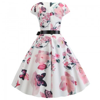 2019 Women Summer Dress Vintage Floral Print Rockabilly Dress Robe Femme Sundress Vestidos Plus Size Polka Dot Party Dress