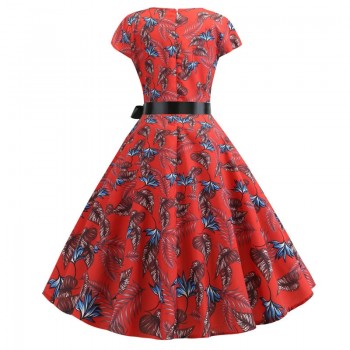 2019 Women Summer Dress Vintage Floral Print Rockabilly Dress Robe Femme Sundress Vestidos Plus Size Polka Dot Party Dress