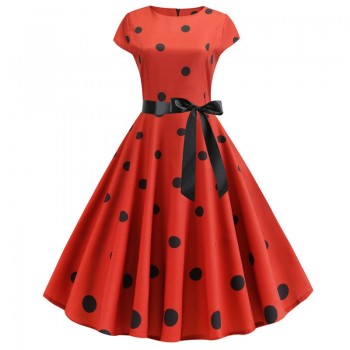 2019 Women Summer Dress Vintage Floral Print Rockabilly Dress Robe Femme Sundress Vestidos Plus Size Polka Dot Party Dress