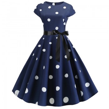 2019 Women Summer Dress Vintage Floral Print Rockabilly Dress Robe Femme Sundress Vestidos Plus Size Polka Dot Party Dress