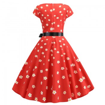 2019 Women Summer Dress Vintage Floral Print Rockabilly Dress Robe Femme Sundress Vestidos Plus Size Polka Dot Party Dress