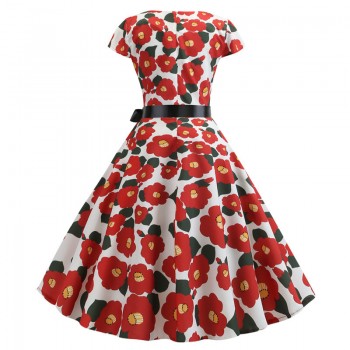 2019 Women Summer Dress Vintage Floral Print Rockabilly Dress Robe Femme Sundress Vestidos Plus Size Polka Dot Party Dress
