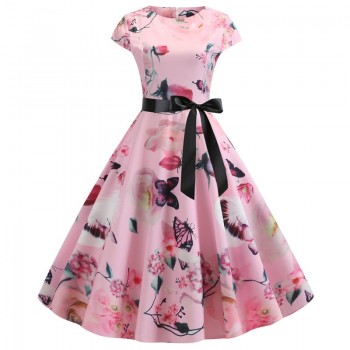 2019 Women Summer Dress Vintage Floral Print Rockabilly Dress Robe Femme Sundress Vestidos Plus Size Polka Dot Party Dress