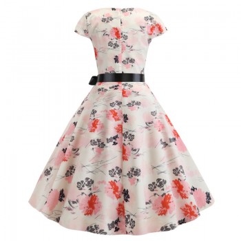 2019 Women Summer Dress Vintage Floral Print Rockabilly Dress Robe Femme Sundress Vestidos Plus Size Polka Dot Party Dress