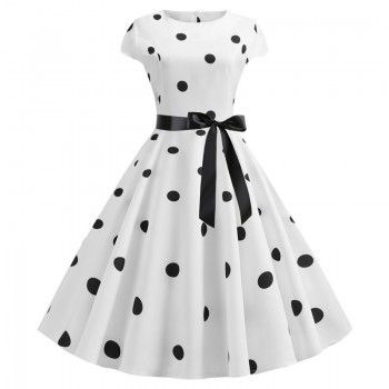 2019 Women Summer Dress Vintage Floral Print Rockabilly Dress Robe Femme Sundress Vestidos Plus Size Polka Dot Party Dress