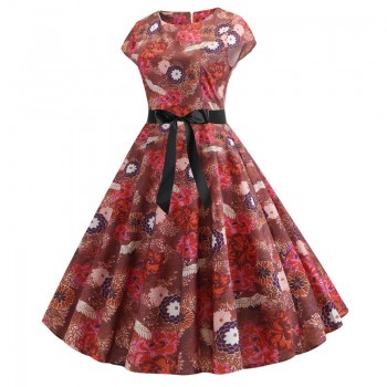 2019 Women Summer Dress Vintage Floral Print Rockabilly Dress Robe Femme Sundress Vestidos Plus Size Polka Dot Party Dress