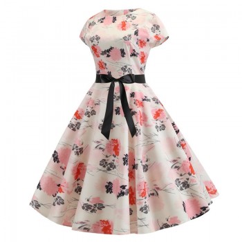 2019 Women Summer Dress Vintage Floral Print Rockabilly Dress Robe Femme Sundress Vestidos Plus Size Polka Dot Party Dress