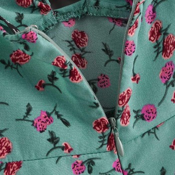 SHEIN Pink Boho Ditsy Floral Knot Neck Ruffle Trim Summer Dress Women Sweetheart V Neck Sleeveless High Waist Sexy Dress
