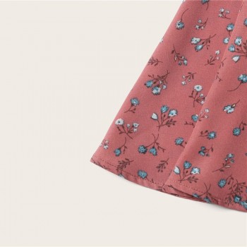 SHEIN Pink Boho Ditsy Floral Knot Neck Ruffle Trim Summer Dress Women Sweetheart V Neck Sleeveless High Waist Sexy Dress
