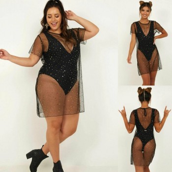 Women 1PC Swimwear Cover Up Sequined Mesh Dress  Bikini Swimwear Swimsuit  Beach