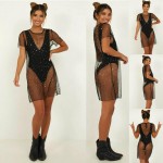 Women 1PC Swimwear Cover Up Sequined Mesh Dress  Bikini Swimwear Swimsuit  Beach