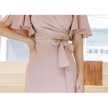 H Han Queen Summer Women Bow Sexy Pink Bodycon Pencil Sheath Retro Formal Wedding Evening Party Special Occasion Dress
