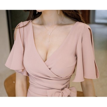 H Han Queen Summer Women Bow Sexy Pink Bodycon Pencil Sheath Retro Formal Wedding Evening Party Special Occasion Dress