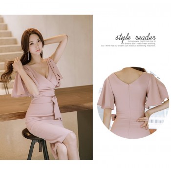 H Han Queen Summer Women Bow Sexy Pink Bodycon Pencil Sheath Retro Formal Wedding Evening Party Special Occasion Dress