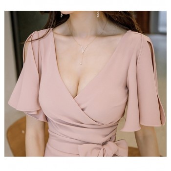 H Han Queen Summer Women Bow Sexy Pink Bodycon Pencil Sheath Retro Formal Wedding Evening Party Special Occasion Dress