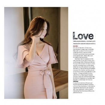 H Han Queen Summer Women Bow Sexy Pink Bodycon Pencil Sheath Retro Formal Wedding Evening Party Special Occasion Dress