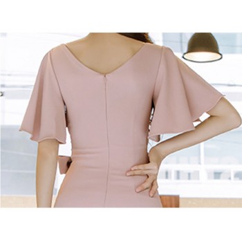 H Han Queen Summer Women Bow Sexy Pink Bodycon Pencil Sheath Retro Formal Wedding Evening Party Special Occasion Dress