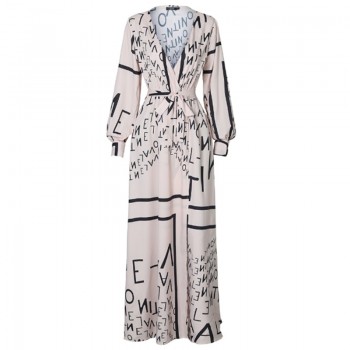 Autumn Long Maxi Dress Female Casual Loose Beach Dress Ankle-Length Empire V-Neck Long Split Dresses Vestidos Women Boho Dress