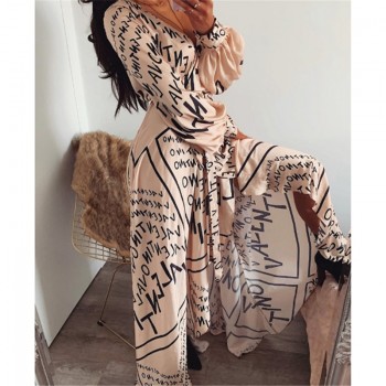 Autumn Long Maxi Dress Female Casual Loose Beach Dress Ankle-Length Empire V-Neck Long Split Dresses Vestidos Women Boho Dress