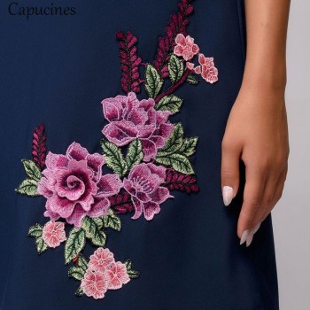 2018 Autumn Womens Fashion Appliques Dress Female O-Neck Three Quarter Sleeves Casual Loose Dress Lady Mini Party Dresses