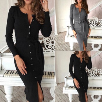 2018 New Autumn Winter Warm Dress Women Sexy Slim Bodycon Dress Female O neck Long Sleeve Knitted Dress Vestidos