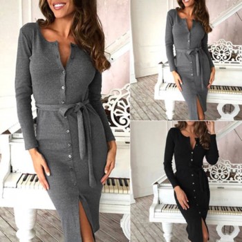 2018 New Autumn Winter Warm Dress Women Sexy Slim Bodycon Dress Female O neck Long Sleeve Knitted Dress Vestidos